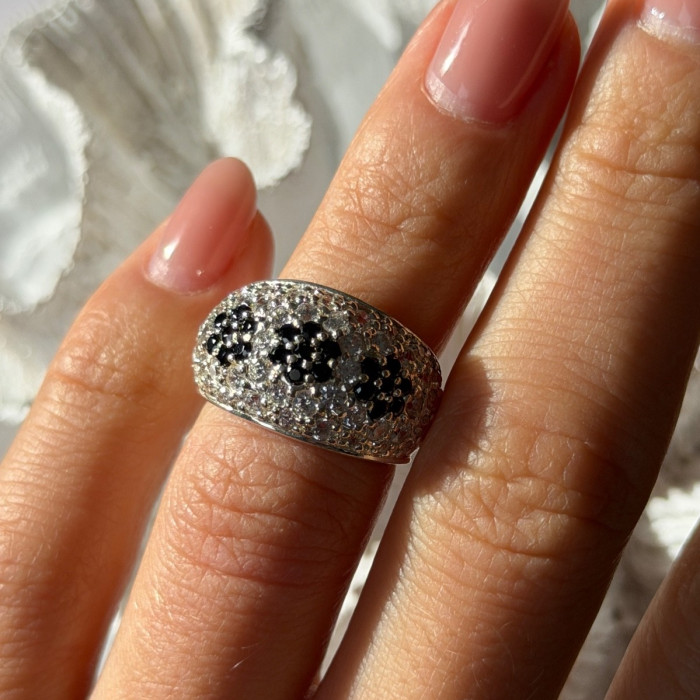 925 Sterling Silver Cz Flowers Ring Size 5