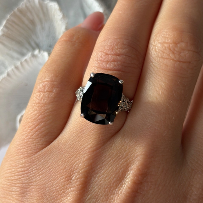 925 Sterling Silver Brown Sapphire Ring Size 6