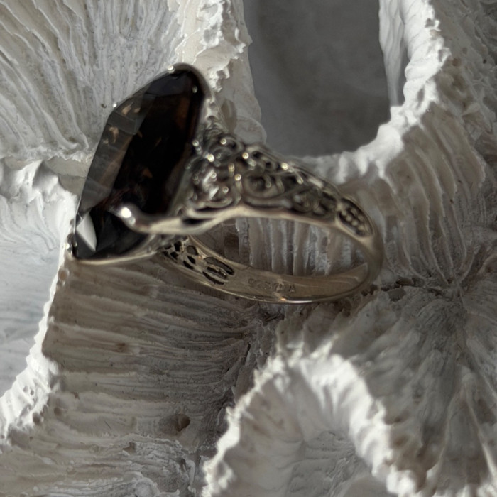 925 Sterling Silver Brown Sapphire Ring Size 6