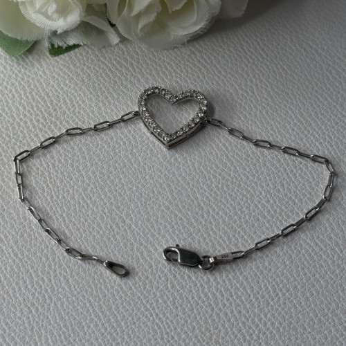 Sjd Acpl 925 Sterling Silver White Topaz Heart Bracelet Length 7.5 Inch