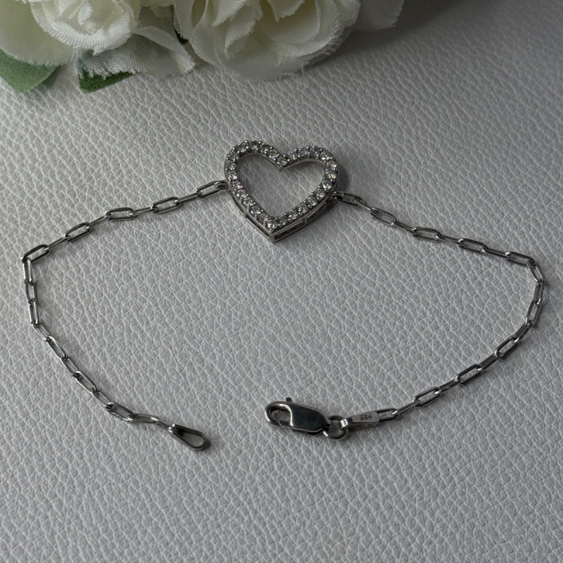 Sjd Acpl 925 Sterling Silver White Topaz Heart Bracelet Length 7.5 Inch
