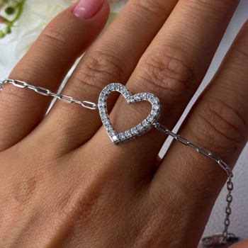 Sjd Acpl 925 Sterling Silver White Topaz Heart Bracelet Length 7.5 Inch