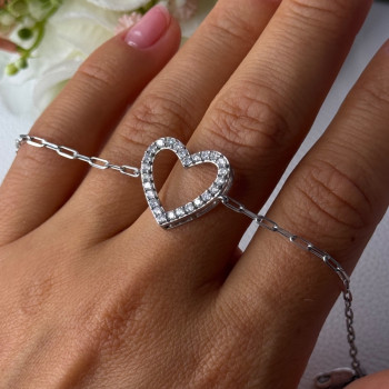 Sjd Acpl 925 Sterling Silver White Topaz Heart Bracelet Length 7.5 Inch