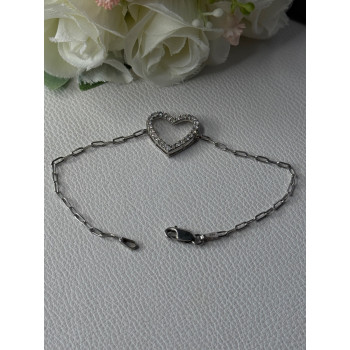 Sjd Acpl 925 Sterling Silver White Topaz Heart Bracelet Length 7.5 Inch