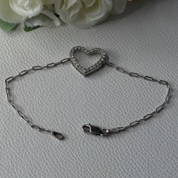 Sjd Acpl 925 Sterling Silver White Topaz Heart Bracelet Length 7.5 Inch