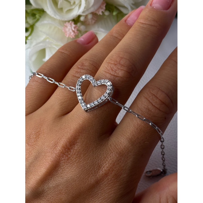 Sjd Acpl 925 Sterling Silver White Topaz Heart Bracelet Length 7.5 Inch