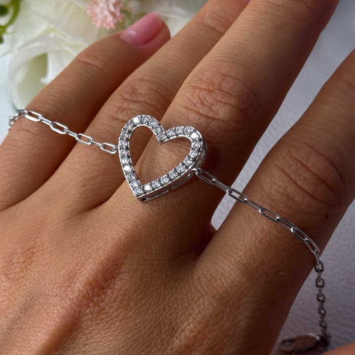 Sjd Acpl 925 Sterling Silver White Topaz Heart Bracelet Length 7.5 Inch