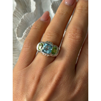 Judith Ripka 925 Sterling Silver Topaz & Peridot Ring Size 6