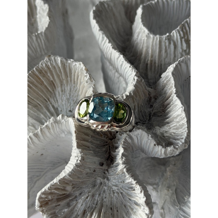 Judith Ripka 925 Sterling Silver Topaz & Peridot Ring Size 6