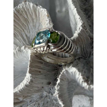 Judith Ripka 925 Sterling Silver Topaz & Peridot Ring Size 6