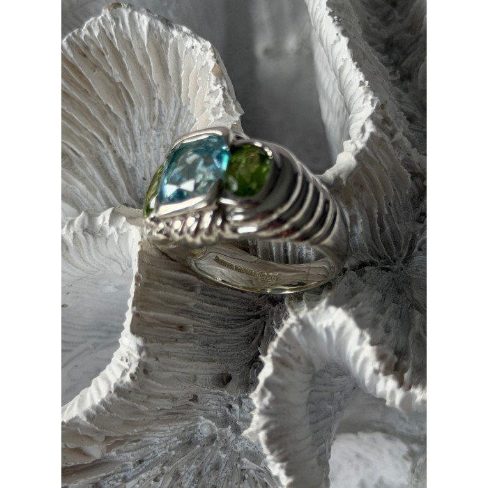 Judith Ripka 925 Sterling Silver Topaz & Peridot Ring Size 6