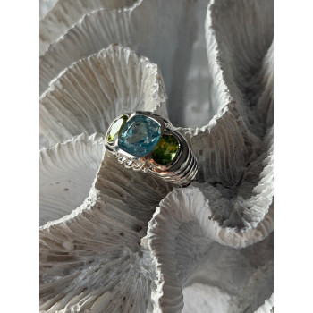Judith Ripka 925 Sterling Silver Topaz & Peridot Ring Size 6