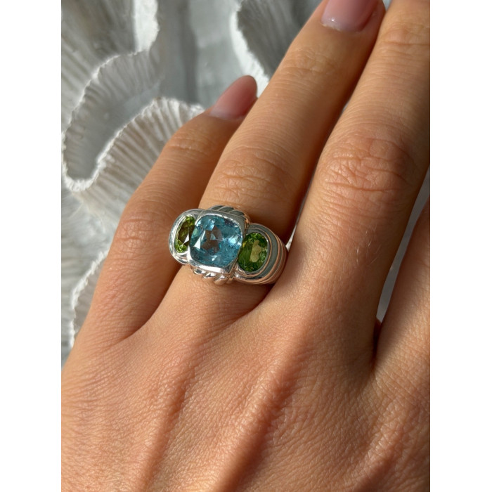 Judith Ripka 925 Sterling Silver Topaz & Peridot Ring Size 6