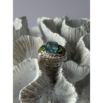 Judith Ripka 925 Sterling Silver Topaz & Peridot Ring Size 6