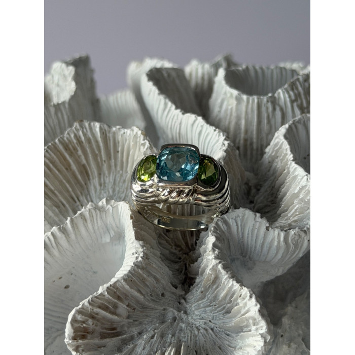 Judith Ripka 925 Sterling Silver Topaz & Peridot Ring Size 6