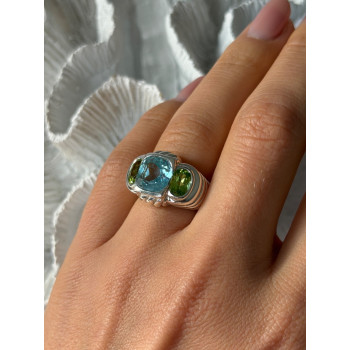 Judith Ripka 925 Sterling Silver Topaz & Peridot Ring Size 6