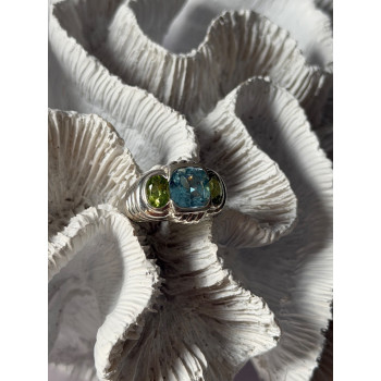 Judith Ripka 925 Sterling Silver Topaz & Peridot Ring Size 6