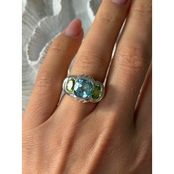 Judith Ripka 925 Sterling Silver Topaz & Peridot Ring Size 6