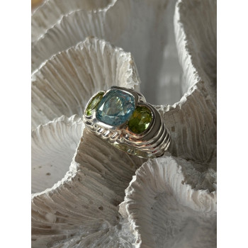 Judith Ripka 925 Sterling Silver Topaz & Peridot Ring Size 6