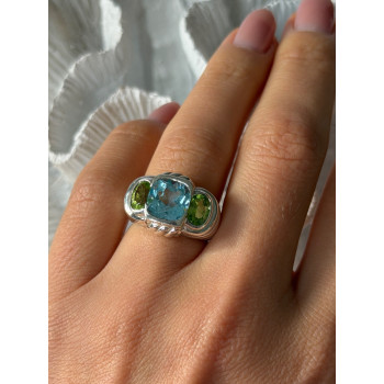 Judith Ripka 925 Sterling Silver Topaz & Peridot Ring Size 6