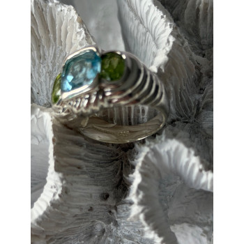 Judith Ripka 925 Sterling Silver Topaz & Peridot Ring Size 6