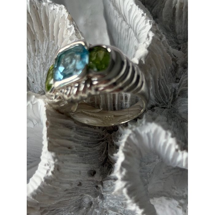 Judith Ripka 925 Sterling Silver Topaz & Peridot Ring Size 6