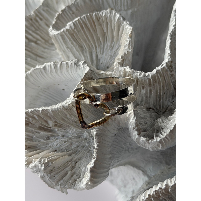 Handmade 925 Sterling Silver Gold Plated Heart Ring Size 9.5