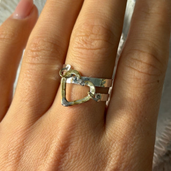 Handmade 925 Sterling Silver Gold Plated Heart Ring Size 9.5
