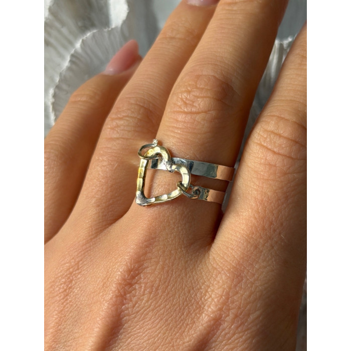 Handmade 925 Sterling Silver Gold Plated Heart Ring Size 9.5
