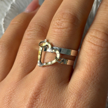 Handmade 925 Sterling Silver Gold Plated Heart Ring Size 9.5