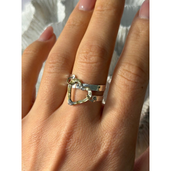Handmade 925 Sterling Silver Gold Plated Heart Ring Size 9.5