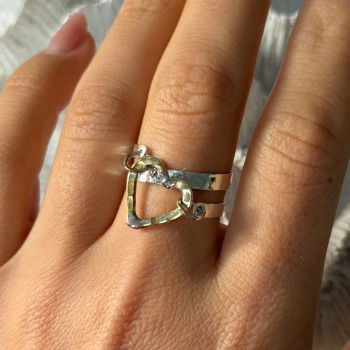 Handmade 925 Sterling Silver Gold Plated Heart Ring Size 9.5