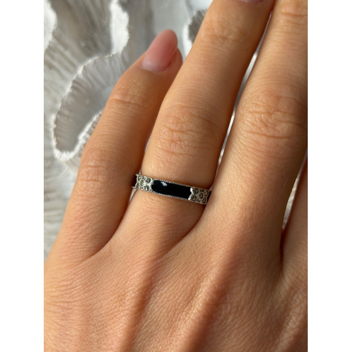 925 Sterling Silver Onyx & Marcasite Ring Size 6.5