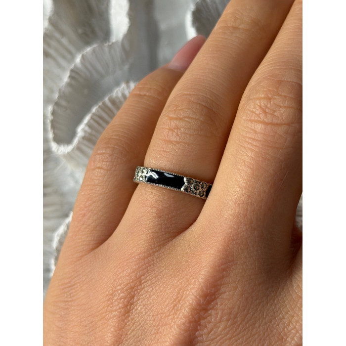 925 Sterling Silver Onyx & Marcasite Ring Size 6.5