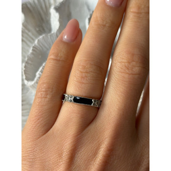 925 Sterling Silver Onyx & Marcasite Ring Size 6.5