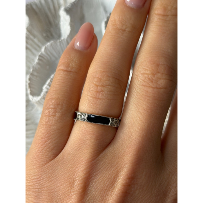 925 Sterling Silver Onyx & Marcasite Ring Size 6.5