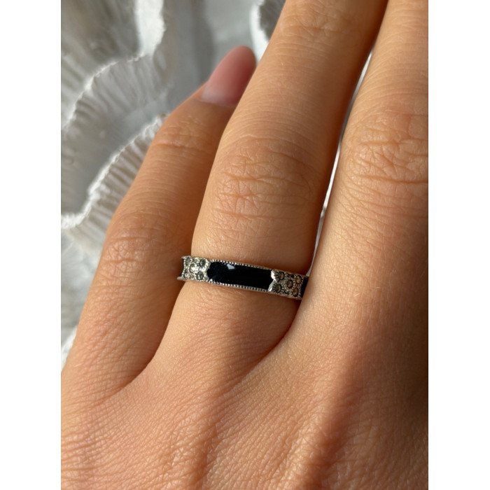 925 Sterling Silver Onyx & Marcasite Ring Size 6.5