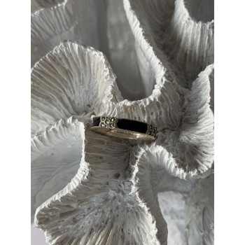 925 Sterling Silver Onyx & Marcasite Ring Size 6.5