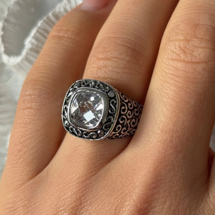 925 Sterling Silver White Spinel Ring Size 7