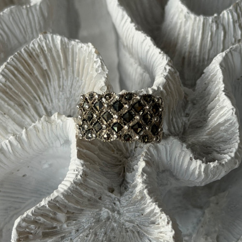 Vintage 925 Sterling Silver Marcasite Ring Size 8