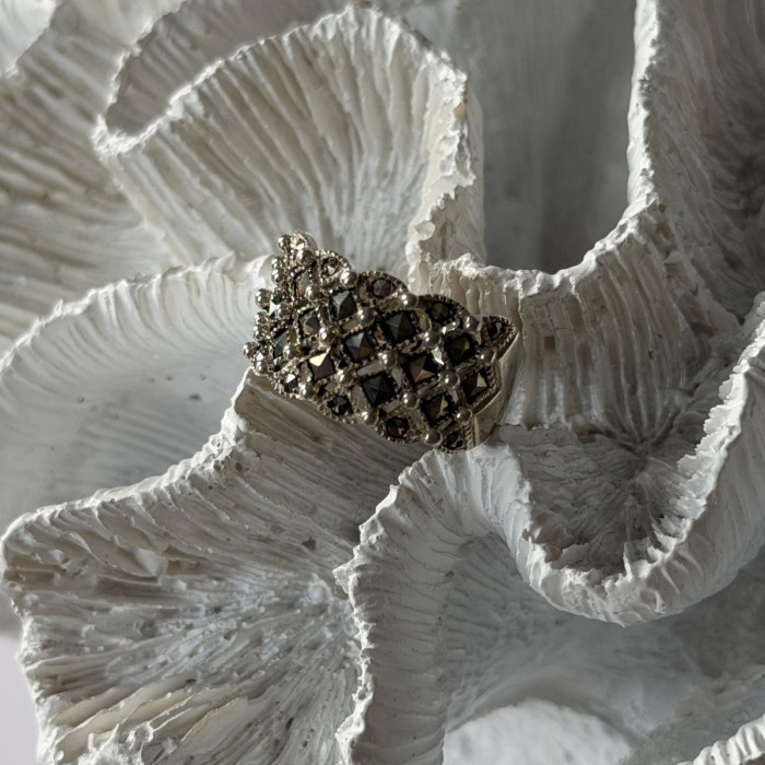 Vintage 925 Sterling Silver Marcasite Ring Size 8