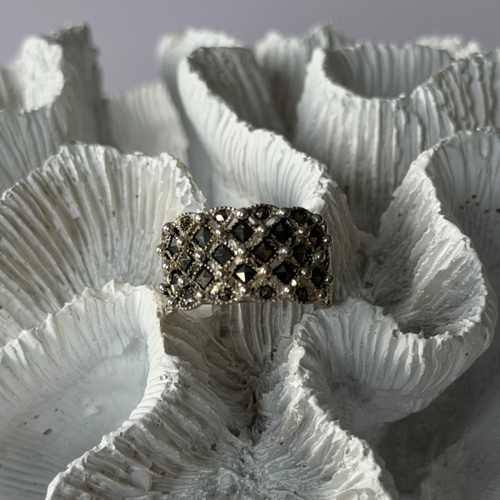 Vintage 925 Sterling Silver Marcasite Ring Size 8