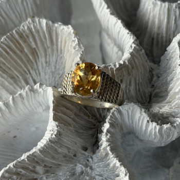 925 Sterling Silver Citrine Ring Size 6
