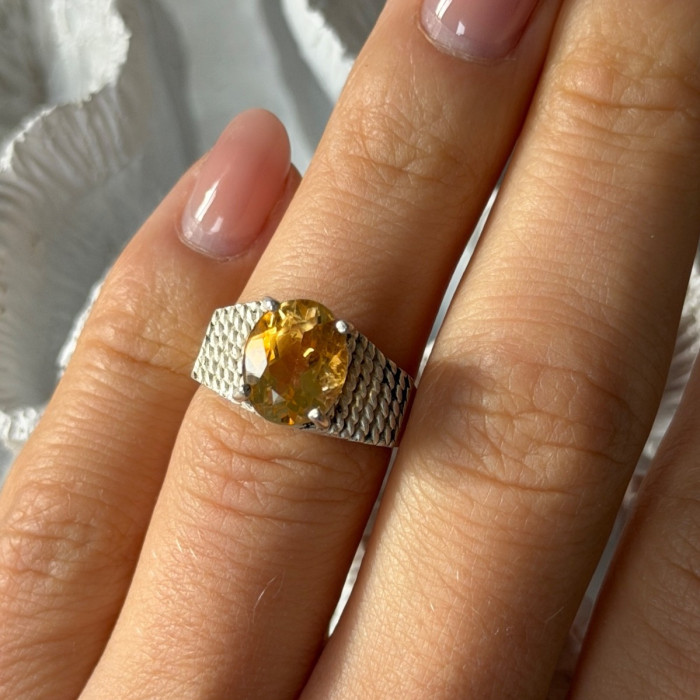 925 Sterling Silver Citrine Ring Size 6