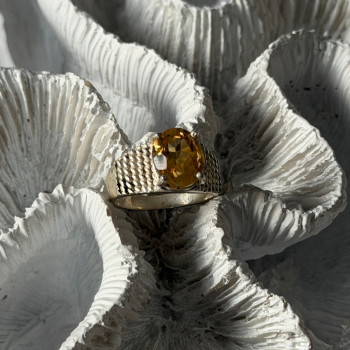 925 Sterling Silver Citrine Ring Size 6