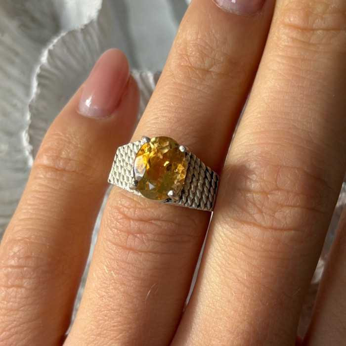 925 Sterling Silver Citrine Ring Size 6