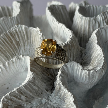 925 Sterling Silver Citrine Ring Size 6