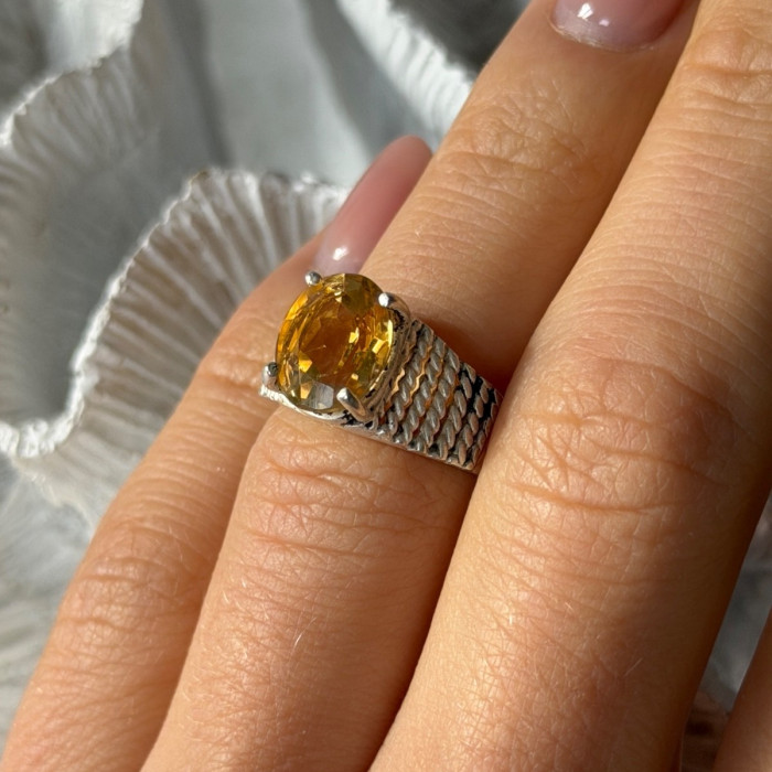 925 Sterling Silver Citrine Ring Size 6