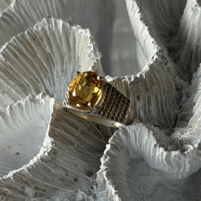 925 Sterling Silver Citrine Ring Size 6