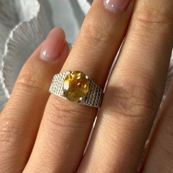 925 Sterling Silver Citrine Ring Size 6
